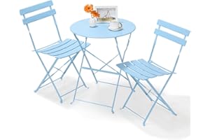LIFERUN Bistro Set 3 Teilig Klappbar, Klapptisch mit 2PCS Klappstühle, Balkonmöbel Set für Kleinen Balkon, Balkonmöbel Klappbar, Outdoor Sitzgarnitur, Wetterfest, für Garten und Balkon, Blau
