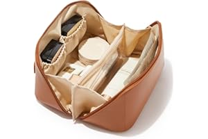 Lidxfeo Tragbare Kosmetiktasche Damen, Reise Makeup Bag Aesthetic, Schminktasche Groß Kapazitä, Cosmetic Organizer Kulturtasche mit Reißverschluss, Geeignet als Geschenk für Mädchen und Mütter (Brown)