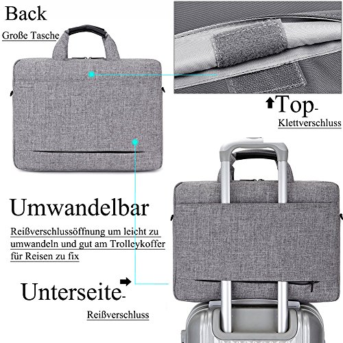BRINCH 15,6 Zoll neue weiche Nylon stoßfest Laptop Computer Umhängetasche Messenger Bag Aktentasche mit Taschen & Griffe und abnehmbaren gepolstertem Schulterriemen für 15 – 15,6 Zoll Laptop / MacBook / Notebook / Chromebook / Tablet Computer, Hellgrau - 5