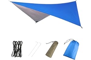 Azarxis Tarp Ultralekka plandeka przeciwdeszczowa Mata podłogowa Kemping Parasol Koc Schronienie Plażowe Wodoodporny Markiza do Hamaka Wędrówki Piknik (03 Niebieski + Akcesoria)