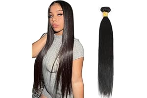 Hxxcoup 26 Pulgada Straight Bundles Human Hair Extension Tejiendo el pelo humano Double Weft Brazilian Remy Human Hair 1B Natural Black Minimal Tangle & Shedding For Women 100g/1pc