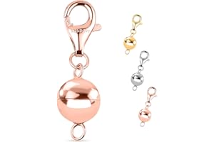 TJC Magnetic Ball Lock with Lobster Clasp in Rhodium Plated 925 Sterling Silver Necklace Extender Metal Weight 1 Gram Lightweight and Easy to wear Dual-Clasp Design Jewellery