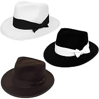 AL CAPONE Adult White Gangster Michael Jackson Felt Hat Borsalino - Felt Style Velvet Hat with Black Ribbon Band Lace