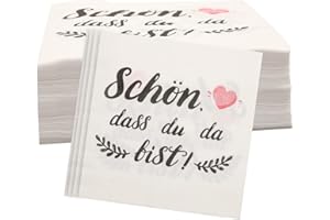 YOLOUP 40 Stück Servietten Schön dass du da bist Weiß Hochzeit Papierservietten mit Rosa Herz Weiche Hochzeitsservietten Hochzeits Napkins Tischdeko Geschirr für Hochzeiten Partyzubehör