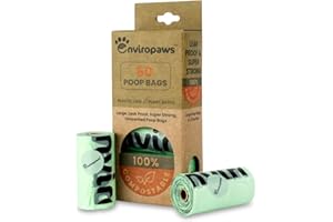 Enviropaws Biodegradable & Compostable Cat Poop Bags - 60 Dog & Cat Litter Bags (4 Rolls of 15 Bags) for Cat Waste - Leak Proof; Super Strong; Unscented; Extra Thick & Large Dog Poop Bags