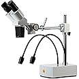 Swift S41-20 Stereo Microscope, Professional Binocular Microscope 10X 20X,Boom Arm with Bifurcated gooseneck LED light,WF10x WF20x Eyepieces,1X Objective