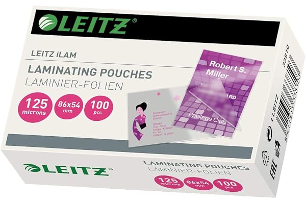 Leitz Paquet de 100 Pochettes de plastification à chaud format carte de crédit 125 microns 54 x 86 mm Brillant