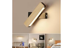 Dorlink Aplique Pared Interior Giratorio, Apliques Pared Dormitorio Madera, 3000K Cálido Lampara pared, Lámpara de Noche, Lampara de mesita para Corredor, Escalera