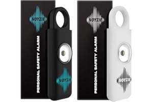 Personal Alarm NOYZIE Personal Safety Alarm TWIN PACK LOUD 125db Siren 200-Lumen Strobing LED Light - Self Defence Rope Alarm Keyring Keychain for Women, Men, Elderly, Dog Walkers (Black & White)