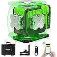 Huepar 4D Laser Level Self Leveling 4x360° Green Beam Bluetooth Connectivity Laser Tool - 360 Horizontal & Vertical Laser Lines, Remote Control, Li-ion Battery, Hard Case, Magnetic Bracket Included