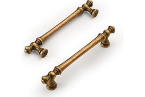 Amerdeco Pack of 6 Vintage Cabinet Handles, Antique Brass Handles, Furniture Handles, 128 mm Hole Spacing, Door Handles, Kitchen Drawer Handles, Vintage Handles for Bronze Kitchen Cabinets