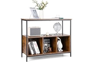 GiantexUK Kitchen Storage Cabinet, Wooden Buffet Sideboard with 3 Compartments, Open Shelf & Adjustable Foot Pads, Metal Frame Cupboard for Dining Living Room Hallway (Rustic Brown)