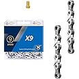 Schrodinger15 70040(+A) Compatible with KNC 9S 9 Speed Steel Bicycle Cycle Chain 116 Links Road MTB + 1 Pc. Presta to Schrader Adaptor