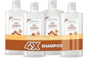 OMIA LABORATORI ECOBIO Omia, Fisio Shampoo Eco Bio con Olio di Argan del Marocco per Capelli Secchi, Nutriente e Ristrutturante, Senza Siliconi e SLES, 4 Flaconi da 200 ml