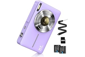 CAMKORY Fotocamera digitale 44 MP FHD 1080p fotocamera digitale con scheda 32 G con batteria semplice portatile 16 X fotocamera digitale per bambini adolescenti studenti anziani principianti (viola)