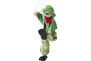 FakeFace Clown Marionette Poupée Pull String Jouet Clown Jeu en Bois Marionette pour Enfants Poupée Jouet pour Enfants Noël Halloween Anniversaire Cadeau (Vert)