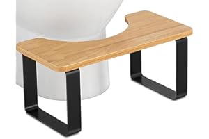 Buithafu Sgabello WC in metallo con legno di bambù, ergonomico (angolo di 35°) per movimenti intestinali naturali, antiscivolo e extra stabile, facile da montare, si adatta a tutti i WC standard