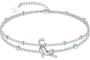 CHIC & ARTSY Womens Anklet 925 Sterling Silver Created Opal Layered Anklet Bracelet Dainty Beaded Chain Anklet Adjustable 11" Best Friend Anklet for Women