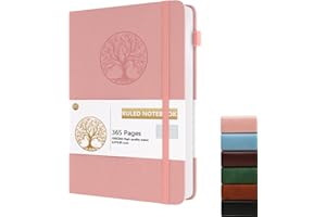 Dzhzal Carnet ligné B5 - 365 pages lignées - 100 g/m² - Couverture rigide en cuir avec bande élastique - Pour le travail, les affaires, l'école et les voyages