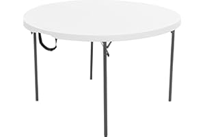 LIFETIME Tavolo pieghevole rotondo, capacità 4 persone, diametro 122 cm, polietilene ad alta densità (HDPE), colore bianco granito, struttura in acciaio (92106)