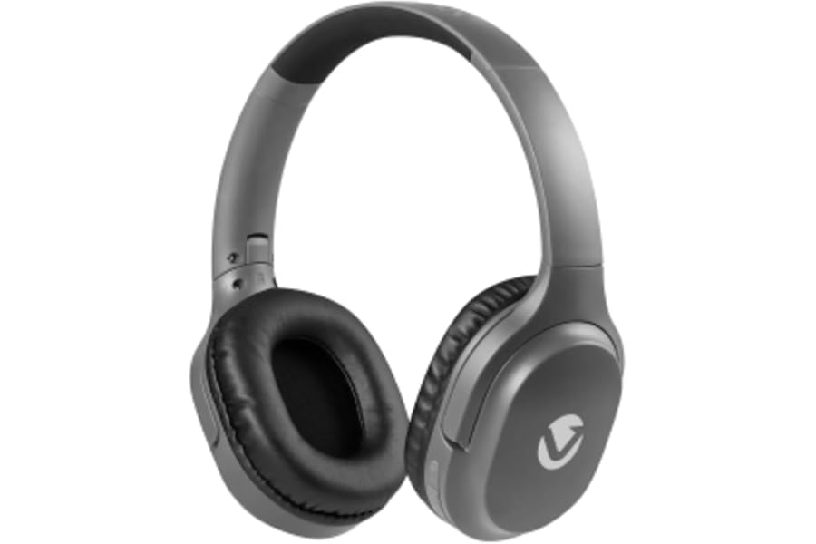 Volkano Pebble Bluetooth Headphones - 75Hr Playtime, Dark Grey | USB-C Charging, 10m Wireless Range, 40mm Audio Drivers, Long