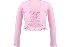 TiaoBug Vestito da Danza Classica Bambina Top da Balletto Cotone Morbido Cardigan Manica Lunga Scollo a V Ruffle Bolero Scaldacuore Danza Top Ballerina Bambina Dancewear