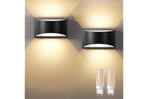 Uwithm Wall Light with Replaceable G9 LED Lamp Warm White 3000 K, Aluminium LED Wall Light Indoor/Outdoor, Outdoor Lighting for Living Room Garden, IP65 Waterproof Wall Light (Black, Pack of 2)