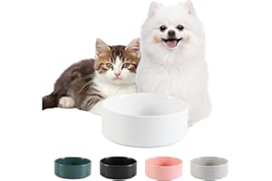 PTOBER Ceramica Bebedero y Comedero Perro Antideslizante - Cuenco para Perros Pequeño Ideal para Comida y Agua - Bebedero y Comedero Gatos - 13 cm - 140 g / 320 ml - Blanca