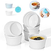 Highkit Ramekins Set of 6, 200ml - 7oz Porcelain Ramekins, Ceramic Souffle Dishes, Ramakins Oven Proof, 9cm Creme Brulee Dish