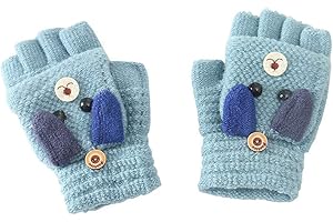 Zeagro Guantes para niños sin dedos – Guantes cálidos de invierno, guantes de punto de medio dedo para niños, regalo de Navidad cumpleaños (azul)