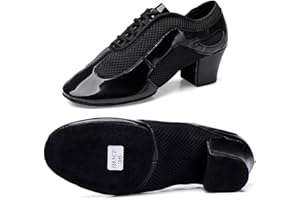 WEBROSISTOL Zapatos Baile Latino Mujer Cuero Comodo Respirable Zapatillas Baile con Cordones Moderno Salon Salsa Jazz Flamenco Tacon