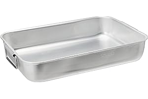 Pentole Agnelli Plat à rôtir de Forme rectangulaire à Bord Haut, Poids Moyen, avec Coins arrondis et poignées coudées sans Rivets, argenté, en Aluminium 40 x 28 x 7,5 cm Argent