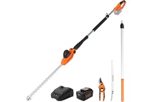 GARCARE Cordless Hedge Trimmer Long Reach 20V 4.0Ah Pole Hedge Trimmers Cordless with Battery Electric Branch Cutter Shrub Trimmer, 450mm Cutting Blade, 16mm Cutting Space