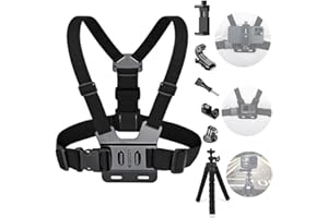 YHTSPORT Arnés de Pecho Soporte de Pecho, Soporte Movil Pecho Ajustable, Soporte de Pecho de Teléfono Móvil para Cámara de Acción de Gopro y Teléfonos + Trípode Portátil