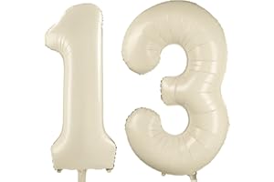CHANGZHONG 40 Inch White 13 Balloon, Cream White Number 13 Balloons, Beige Large Foil Number 31 Balloons, Birthday Wedding Anniversary Baby Show Party Decoration