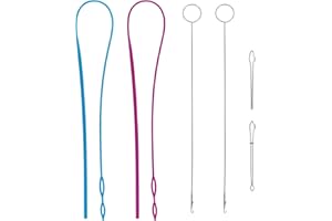 TEAAHA Pack of 6 turning needles, long pull-through needle, loop turner needle threader for sewing machines, threading aids made of plastic, threading aids tweezers made of metal for fabric belt strips