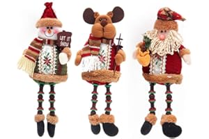 Vidillo Giocattoli Natale 3 Unids/Set Súper Linda Pierna Larga Sentada Papá Noel Muñeco de Nieve Muñeca de Reno Adornos de Navidad Adorno de Árbol de Navidad Adornos de Navidad para Colgante de Árbol