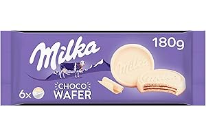 Milka Wafer Chocolate | Milka Choco Wafer | Wafers with Cocoa Cream & White Chocolate Cover | Milka Cookies | 6.34 Ounce Total Weight