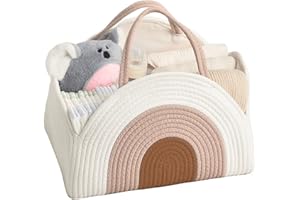 ZHUIYIWIN Cestino Porta Pannolini, Organizzatore per Pannolini del Bambino, Organizer Fasciatoio,Organizer Fasciatoio in Corda con Divisorio Rimovibile e Manici, Doccia Neonato Cesto (Arcobaleno)