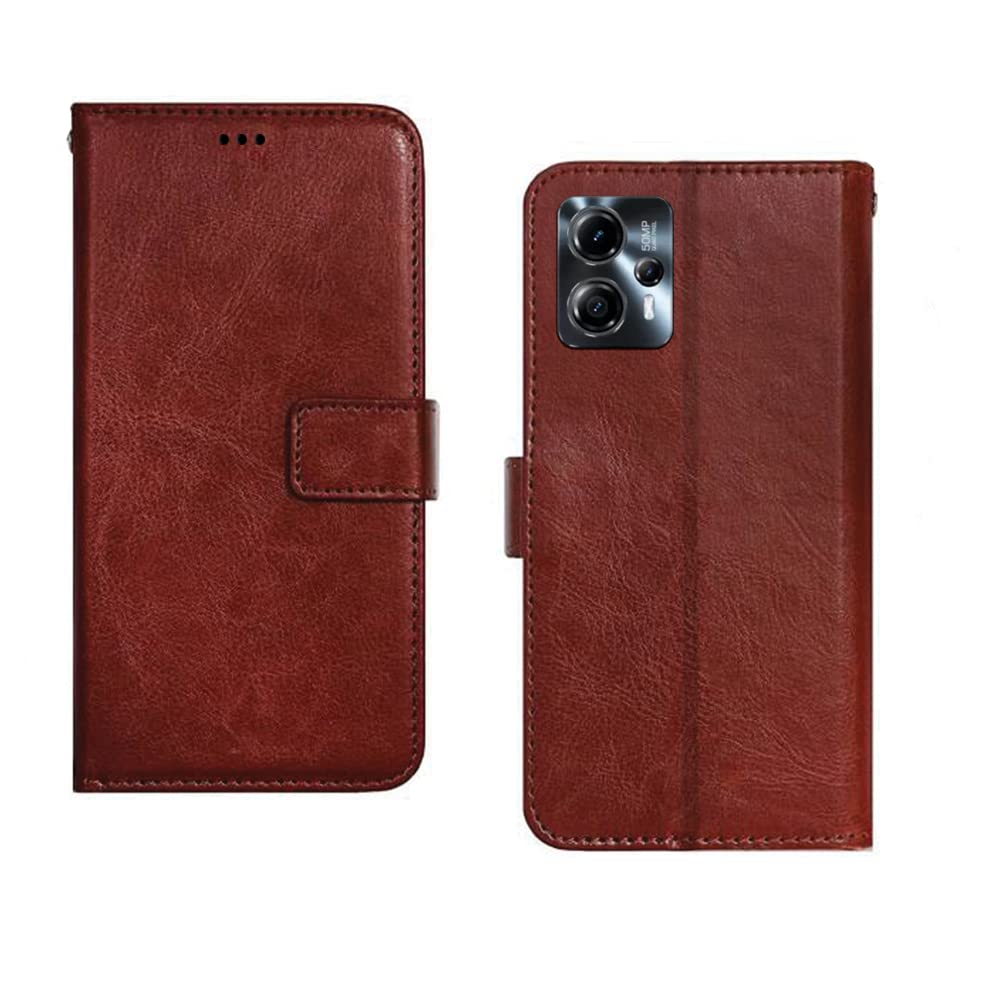 Inktree Moto G13 Flip Case | Premium Leather Finish Flip Cover | with Card Pockets | Wallet Stand |Complete Protection Flip Cover for Moto G13 - Brown