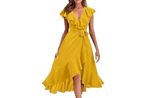 WSKMHK Robes Femme Ete Chic Robe Boheme Élégante Robe pour Fluide Ample Chiffon Dress À sans Manche Courtes Col en V Robes De Plage Summer Dresses for Women 2024 Tenues Élégante