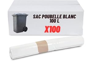 SANYGIENE Sac Poubelle Blanc 100 Litres | Carton de 100 Sacs | Basse Densité - Haute Résistance | Fermeture à Lien | Alimentaire - Médical | Tri Sélectif | Qualité Professionnelle