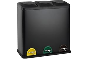 SVITA TC3X20 Poubelle à pédale, 60 l, 3 x 20 l, 3 x 20 l, XXL, 3 poubelles XXL, pour tri des déchets, poubelle de cuisine (noir)