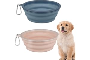 FENQURO 2Pcs Ciotole Pieghevoli per Cani e Gatti, accessori per cani, Ciotola Silicone per Gatti, Ciotola Cane Portatile con Coperchi e Moschettone da Viaggio e Alpinismo (350ml)