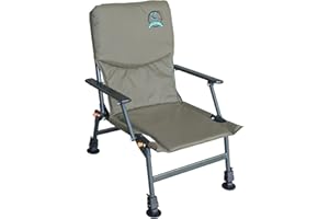 KMS Carpzilla Outdoor Portable Folding Carp Fishing Chair Camping Heavy Duty 4 Adjustable Legs Dark Green FC-053