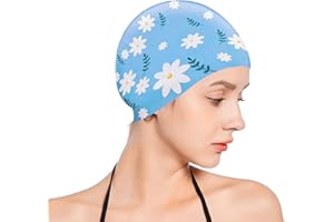 RDWESZOD Femmes Filles Silicone Bonnet de Bain, imperméable Floral imprimé Long Hair Swim Cap