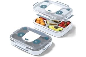 MONBENTO - Fiambrera Infantil MB Wonder Panda - Lonchera para Niños con Compartimientos - Bandeja Compartimentada Separable Acero Inoxidable - Ideal Escuela/Parque - Sin BPA - Segura y Duradera - Azul