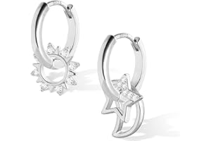 ALEXCRAFT Pendientes Luna Estrella Sole 925 para Mujer Chapado 14K Oro