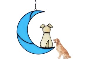 Johiux Dog Memorial Gifts,Dog Gifts for Owners,Pet Dog Memorial Gifts,Dog Suncatcher Pet Ornament,Pet Loss Remembrance Gift,Yellow Dog Decor on Blue Moon,Loss of Dog Sympathy Gift
