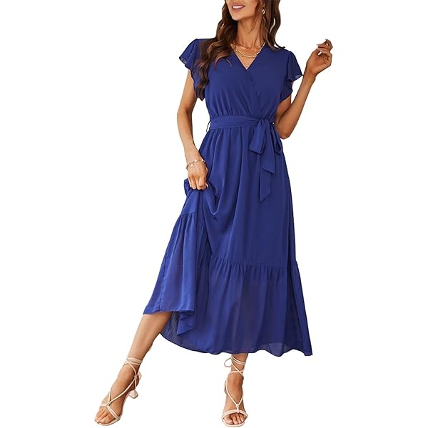 Wantonfy Ongedwongen zomerjurk voor dames, lange jurk, V-hals, stippen, ruches, A-lijn, strandjurk voor in de zon, Zwart, M